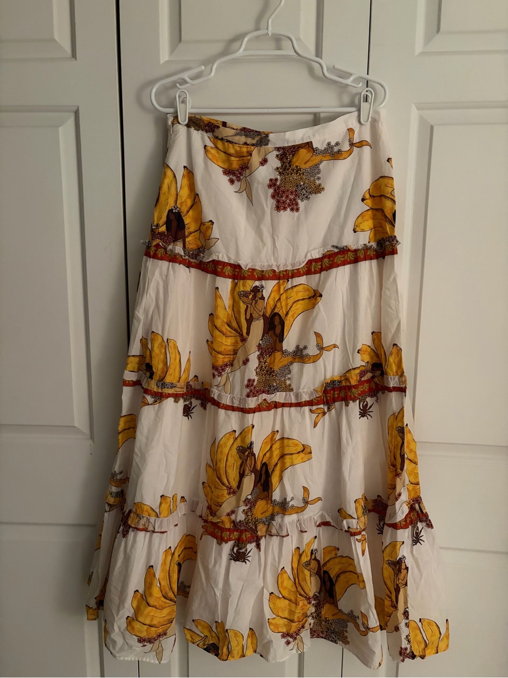 Farm Rio mermaid bananas maxi skirt size large side zip cotton lined